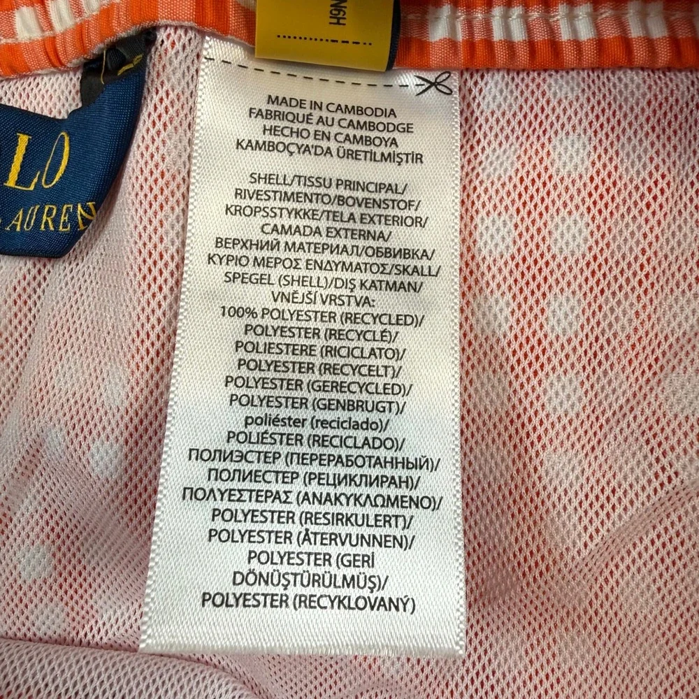NEW Polo Ralph Lauren Swim Trunks Men 4XB Orange Gingham Check Drawstring‎